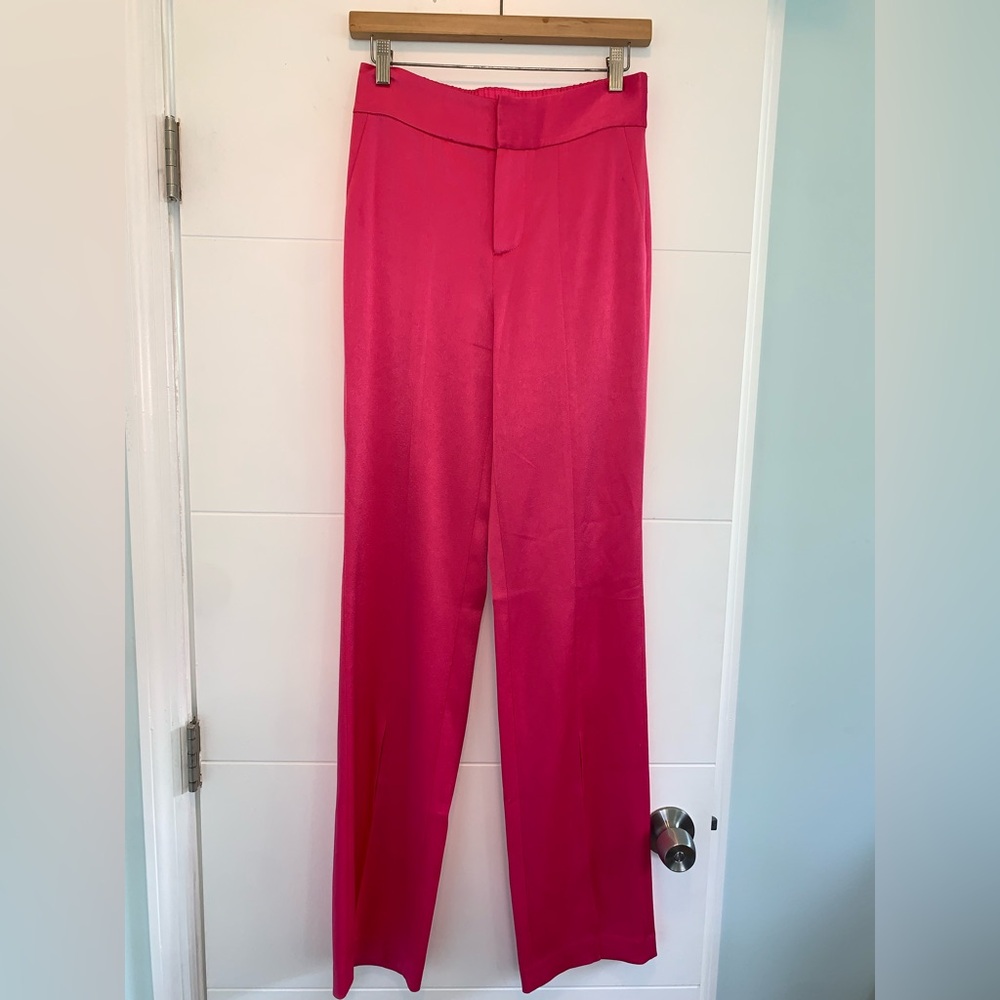 Alice + Olivia Jodi Jody Satin Slit Front Pants in Candy Pink- 2 - Picture 8 of 11